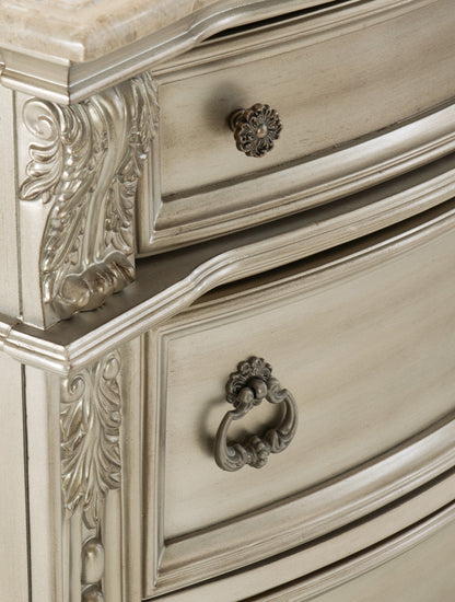 Homelegance Nightstand Cavalier Silver Finish with Marble Top 1757SV-4