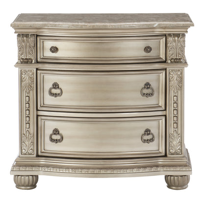 Homelegance Nightstand Cavalier Silver Finish with Marble Top 1757SV-4