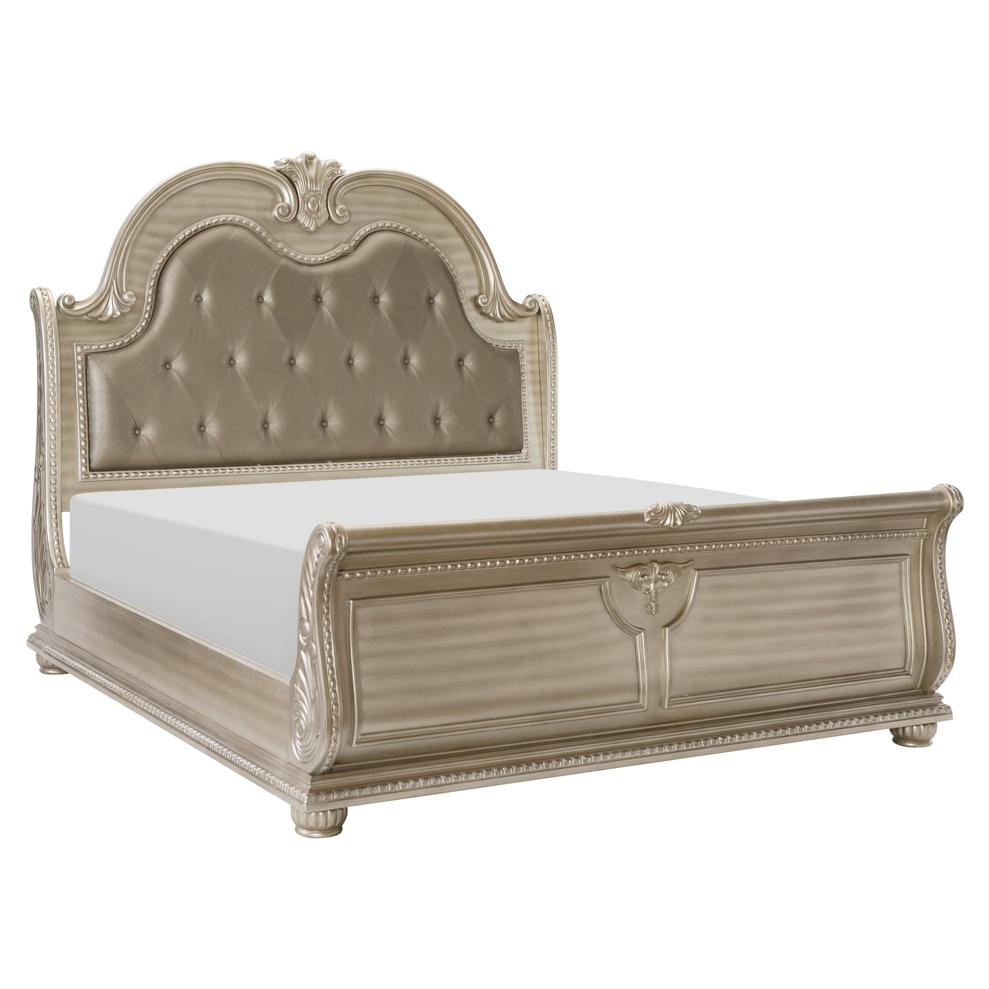 Homelegance Queen Bed Cavalier Silver Finish with Faux Leather Headboard 1757SV-1
