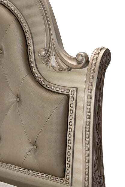 Homelegance Queen Bed Cavalier Silver Finish with Faux Leather Headboard 1757SV-1