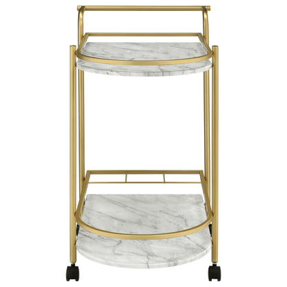 Desiree 2-tier Faux Marble Shelf Metal Bar Cart Gold