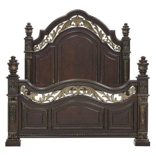 Homelegance Queen Bed Catalonia Dark Cherry Finish with Gold Tipping 1824-1