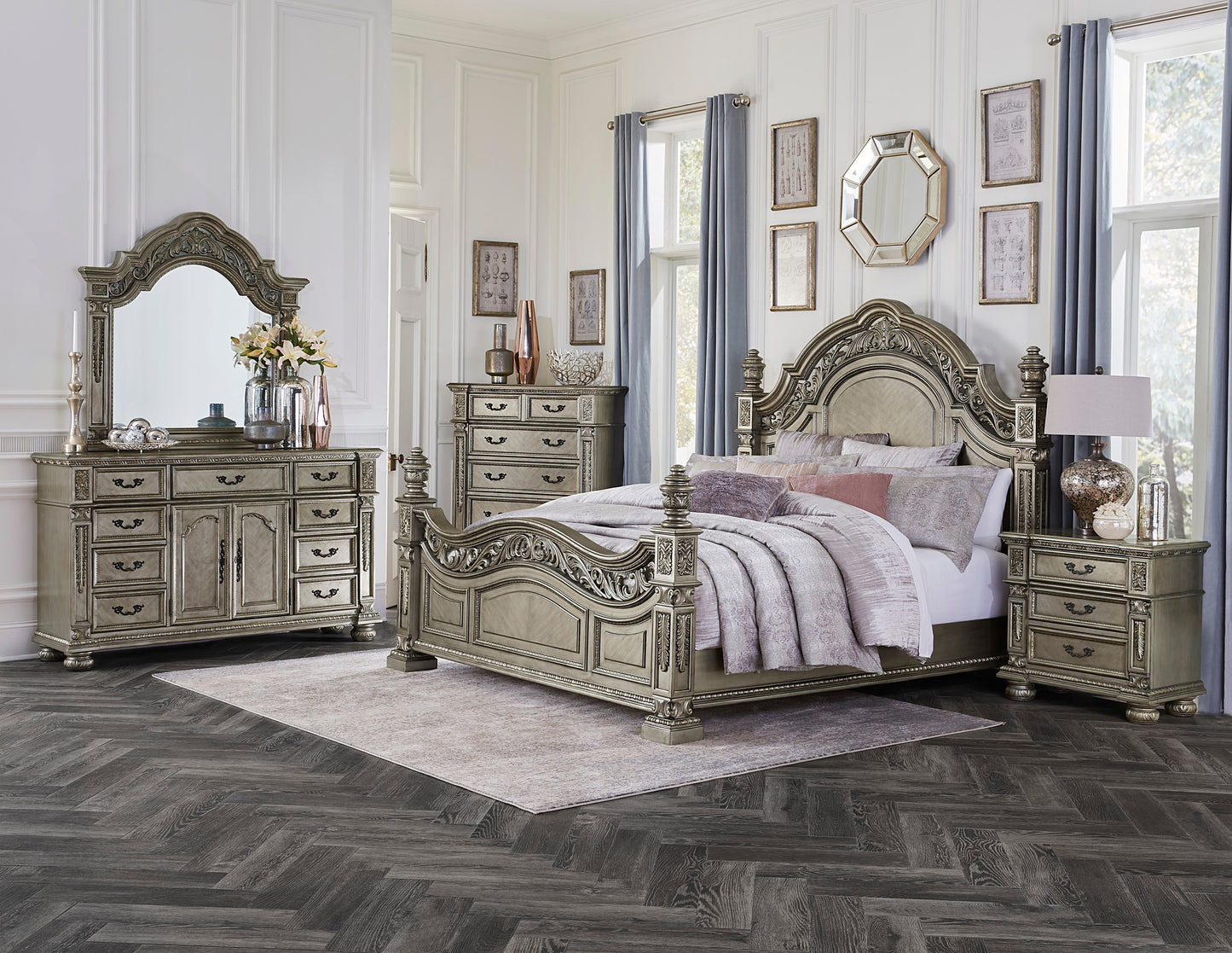 Homelegance Dresser Catalonia Platinum Gold Finish Elegant Storage Solution 1824PG-5