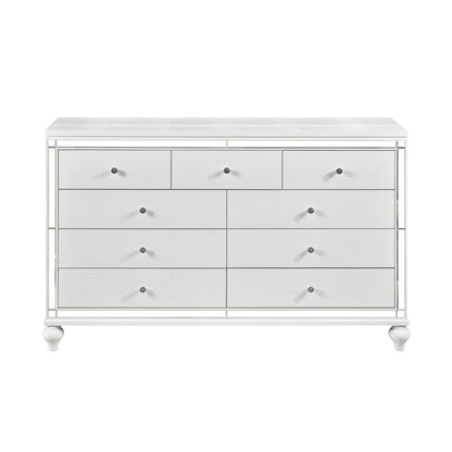 Homelegance Alonza Dresser Metallic White Finish with Mirror Trim and Crystal Knobs 1845-5