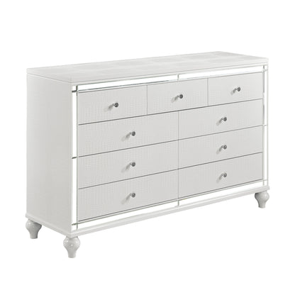 Homelegance Alonza Dresser Metallic White Finish with Mirror Trim and Crystal Knobs 1845-5