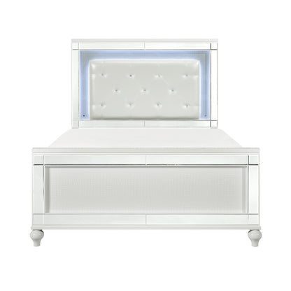 Homelegance Queen Bed Alonza Metallic White with LED Lighting 1845LED-1