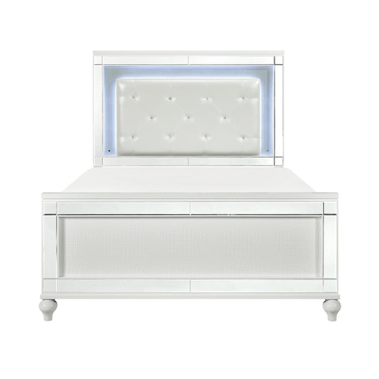 Homelegance Queen Bed Alonza Metallic White with LED Lighting 1845LED-1