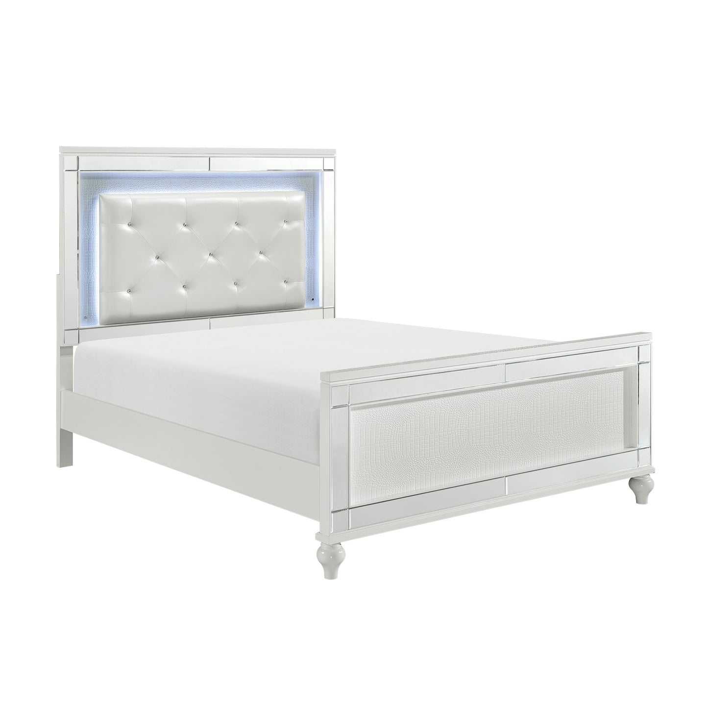 Homelegance Queen Bed Alonza Metallic White with LED Lighting 1845LED-1