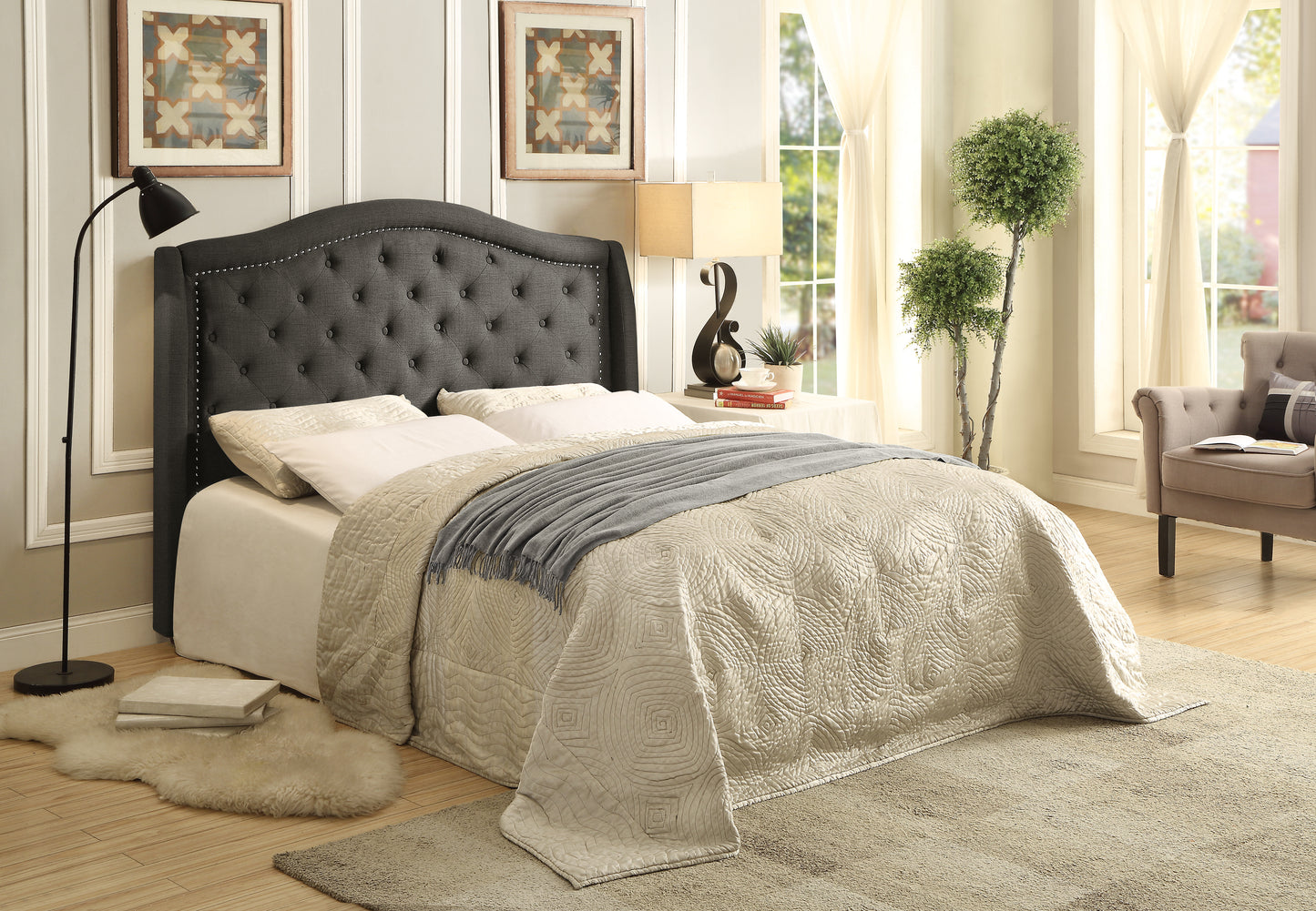 Homelegance Queen Bed Bryndle Charcoal Upholstered Elegance 1882N-1