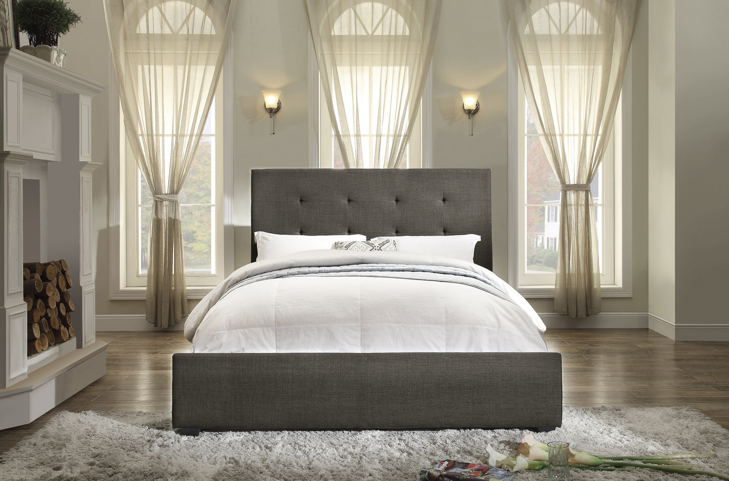 Homelegance Queen Bed Cadmus Dark Gray Fabric 1890N-1