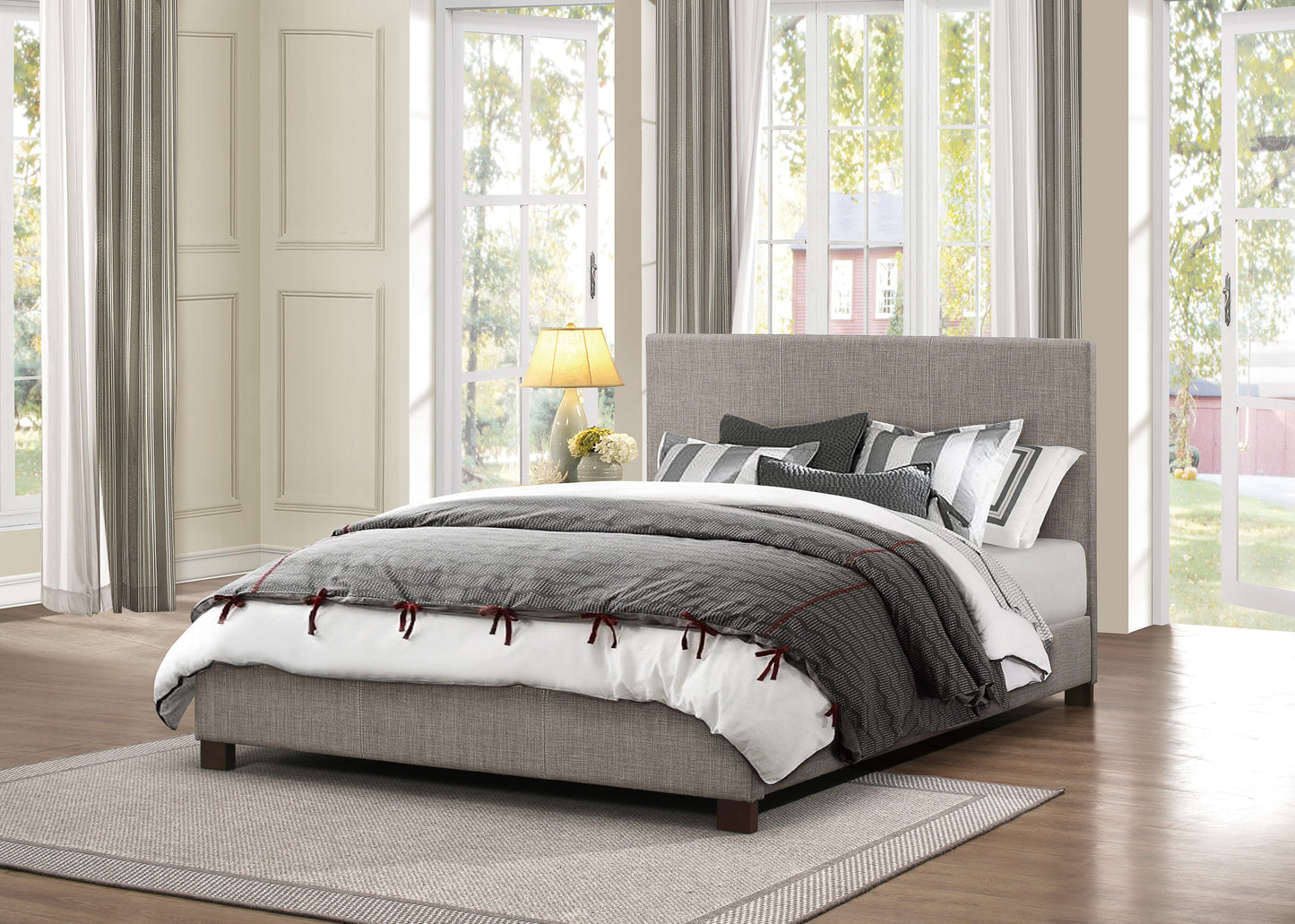 Homelegance Queen Bed Chasin Grey Fabric Upholstery Elegant Design 1896N-1