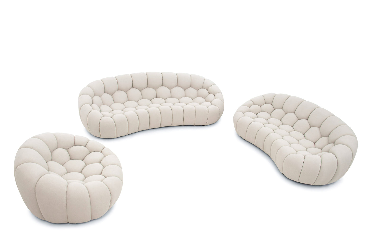 Divani Casa Yolonda Modern Curved Beige Fabric Sofa Set