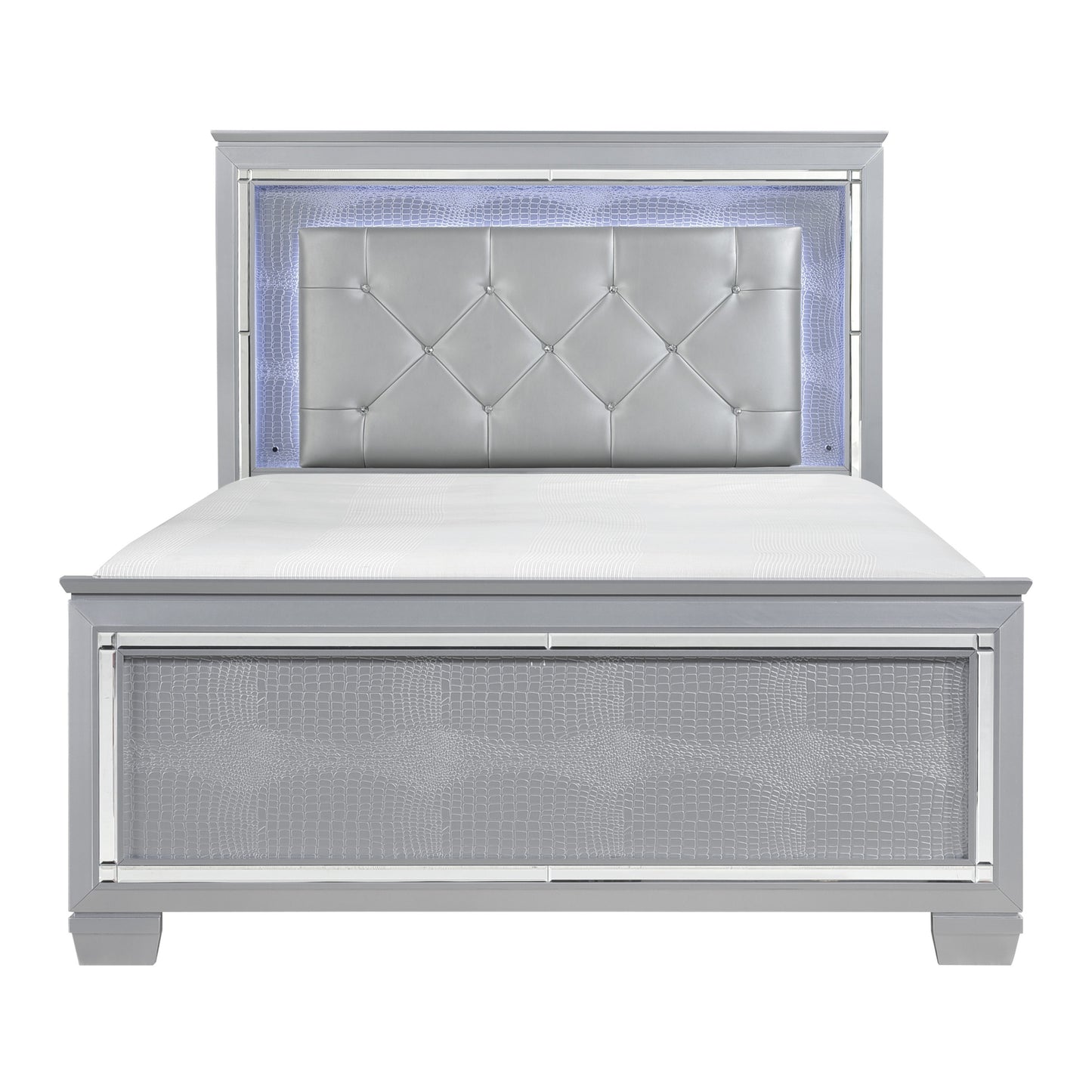Homelegance Queen Bed Allura Silver Finish with LED Backlight and Crystal Tufted 1916-1