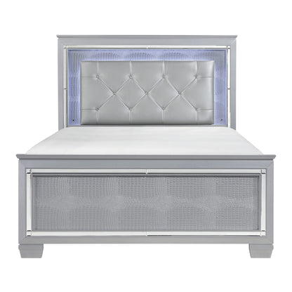 Homelegance Queen Bed Allura Silver Finish with LED Backlight and Crystal Tufted 1916-1