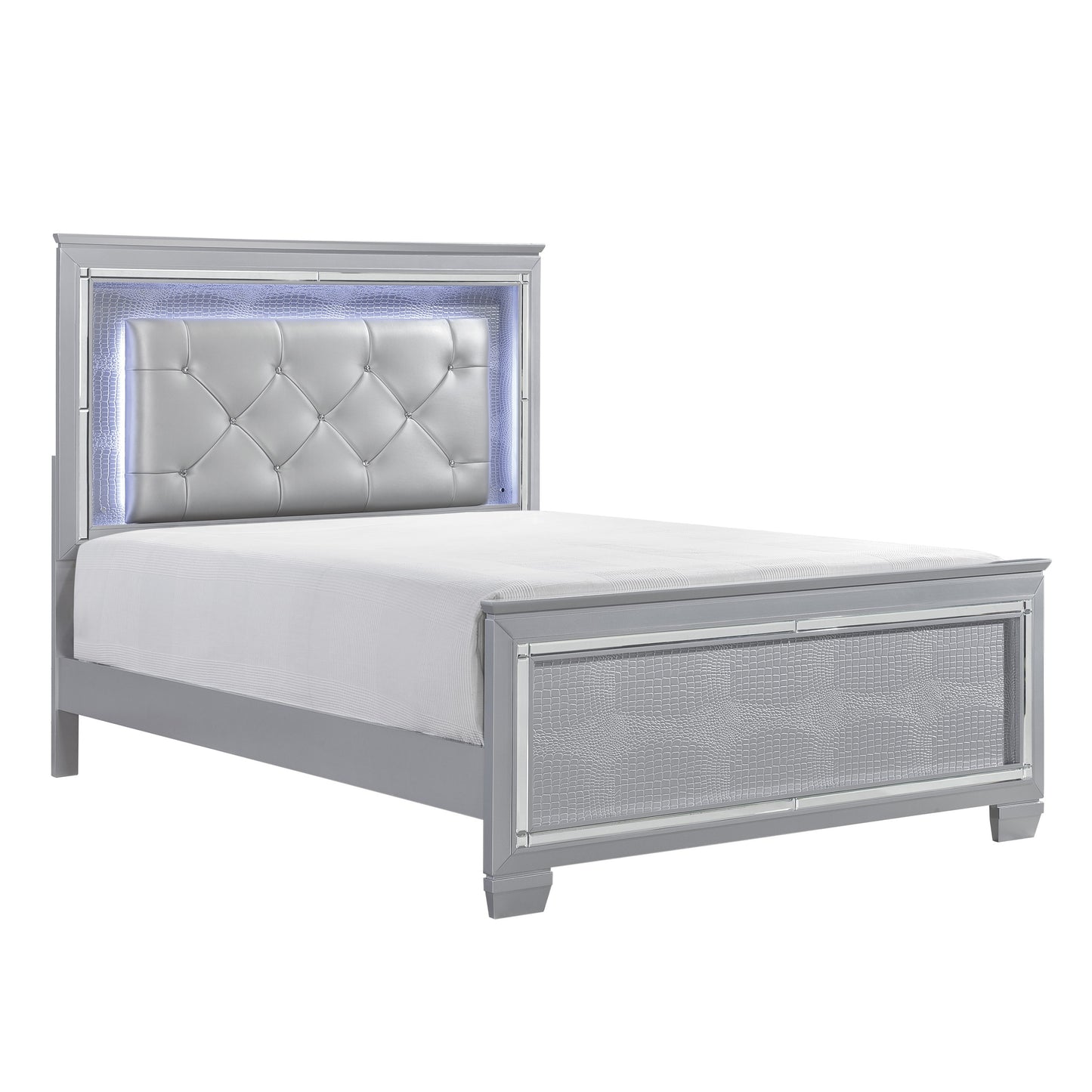 Homelegance Queen Bed Allura Silver Finish with LED Backlight and Crystal Tufted 1916-1
