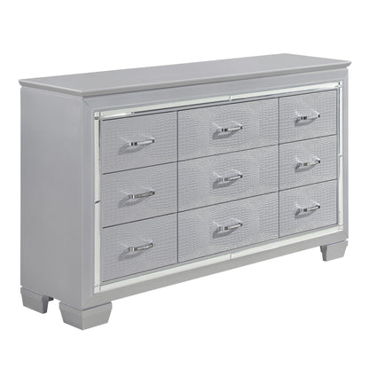 Homelegance Dresser Silver Allura Finish Elegant Storage with Nine Drawers 1916-5