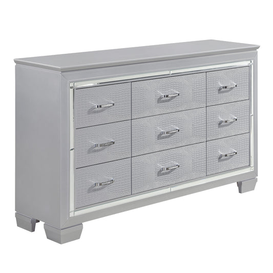 Homelegance Dresser Silver Allura Finish Elegant Storage with Nine Drawers 1916-5