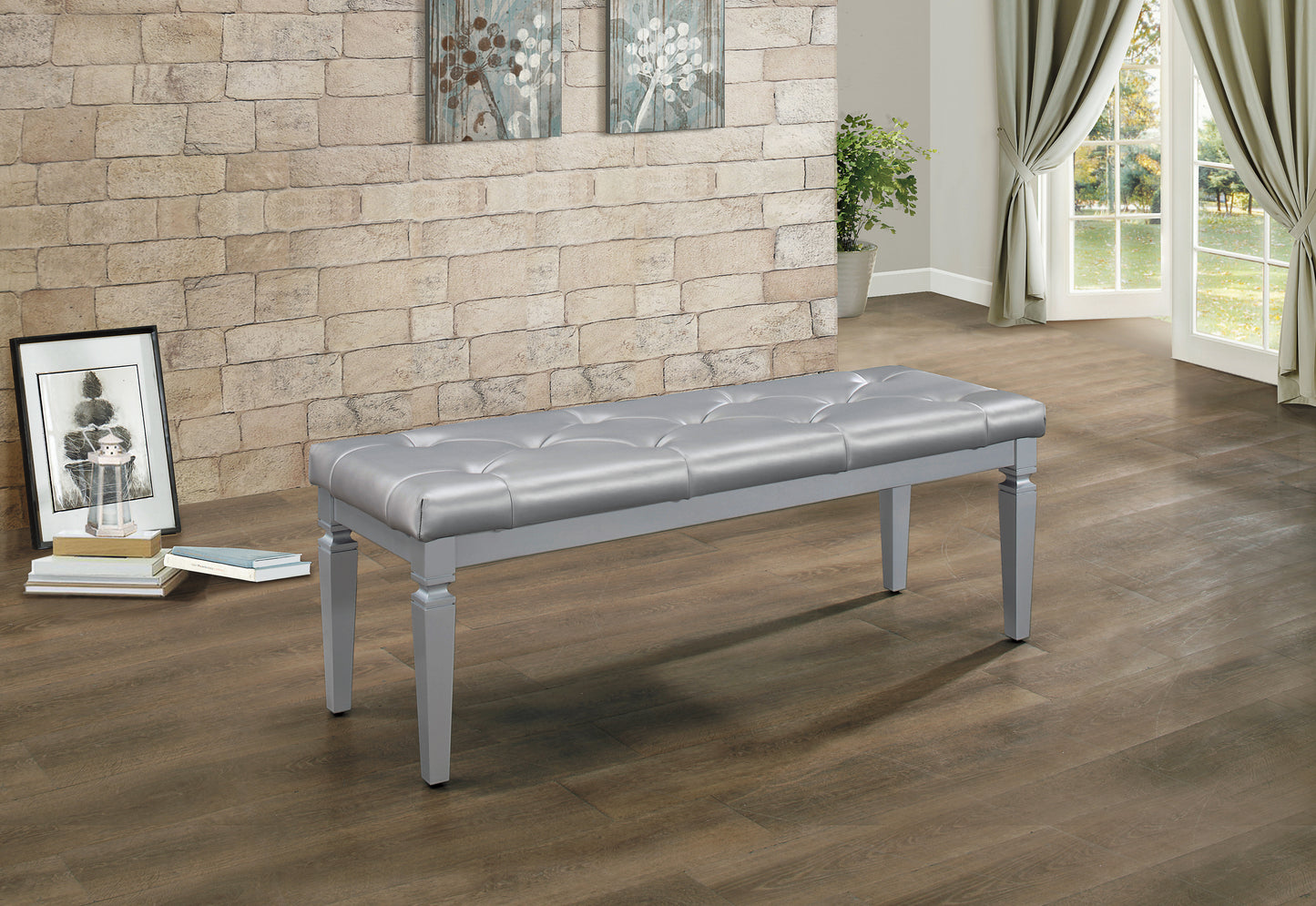 Homelegance Vanity Benches Allura Silver Finish with Acrylic Crystals 1916-FBH