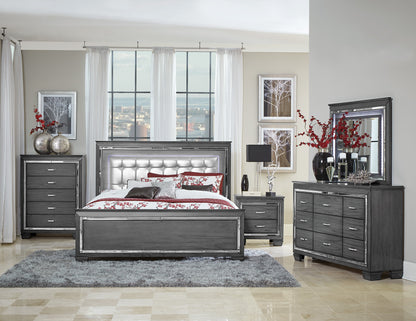 Homelegance Queen Bed Allura Gray Finish with LED Backlight and Crystal Tufted 1916GY-1