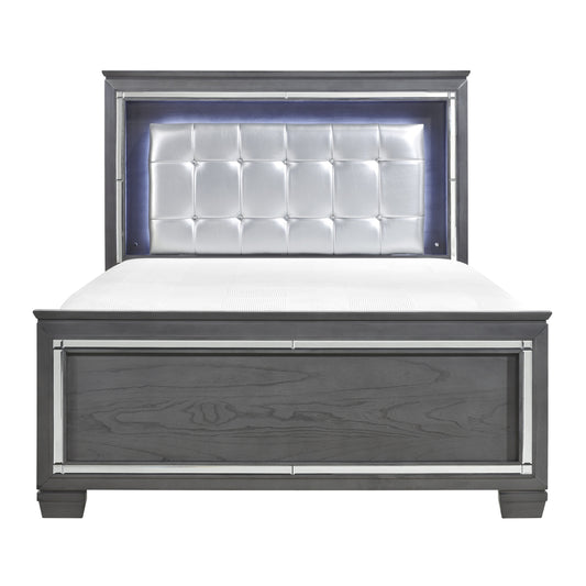 Homelegance Queen Bed Allura Gray Finish with LED Backlight and Crystal Tufted 1916GY-1