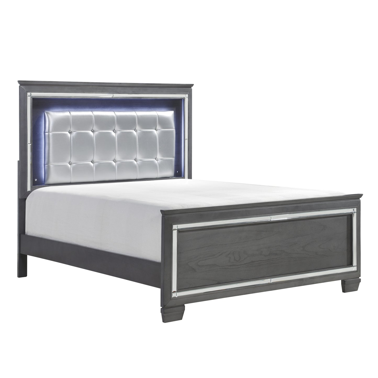 Homelegance Queen Bed Allura Gray Finish with LED Backlight and Crystal Tufted 1916GY-1