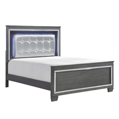 Homelegance Queen Bed Allura Gray Finish with LED Backlight and Crystal Tufted 1916GY-1