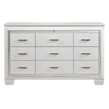 Homelegance Dresser Allura White Finish with Crystal Accents and Faux Alligator 1916W-5