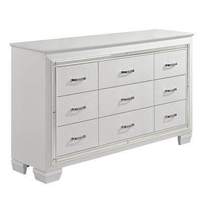 Homelegance Dresser Allura White Finish with Crystal Accents and Faux Alligator 1916W-5