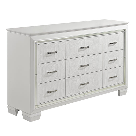 Homelegance Dresser Allura White Finish with Crystal Accents and Faux Alligator 1916W-5