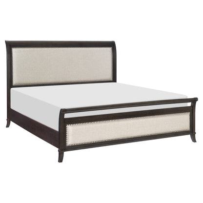 Homelegance Queen Bed Hebron Dark Cherry Finish with Upholstered Headboard 1923NB-1