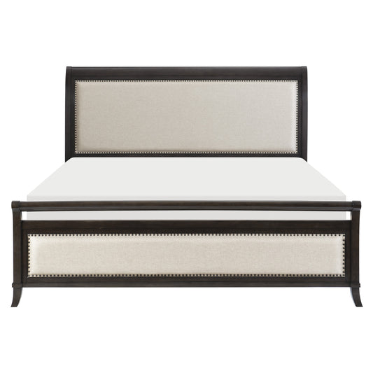 Homelegance Queen Bed Hebron Dark Cherry Finish with Upholstered Headboard 1923NB-1