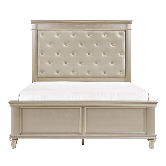 Homelegance Queen Bed Celandine Silver Finish with Crystal Tufted Headboard 1928-1