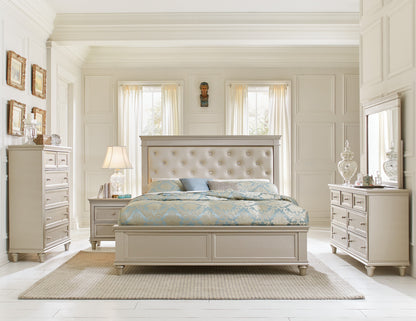 Homelegance Queen Bed Celandine Silver Finish with Crystal Tufted Headboard 1928-1