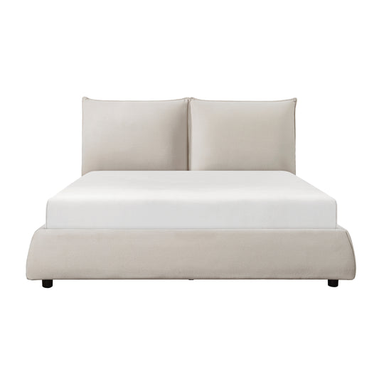 Homelegance Queen Bed Linna Beige Chenille Fabric 1930-1