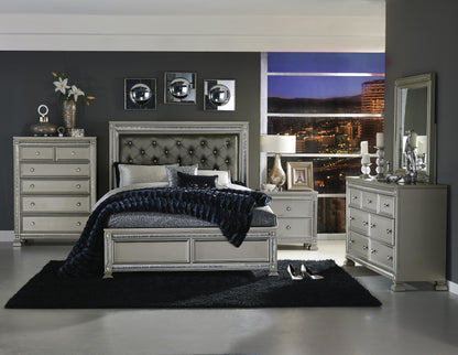 Homelegance Queen Bed Bevelle Silver Finish with Dark Gray Upholstery 1958-1