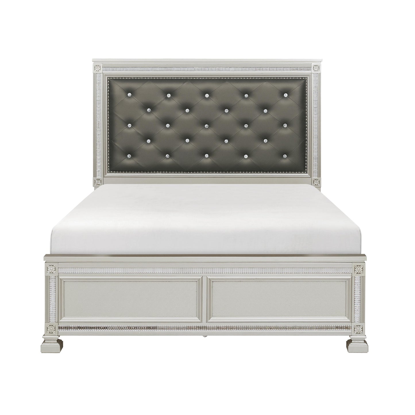Homelegance Queen Bed Bevelle Silver Finish with Dark Gray Upholstery 1958-1