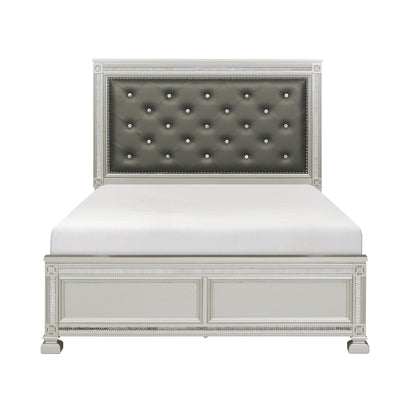 Homelegance Queen Bed Bevelle Silver Finish with Dark Gray Upholstery 1958-1