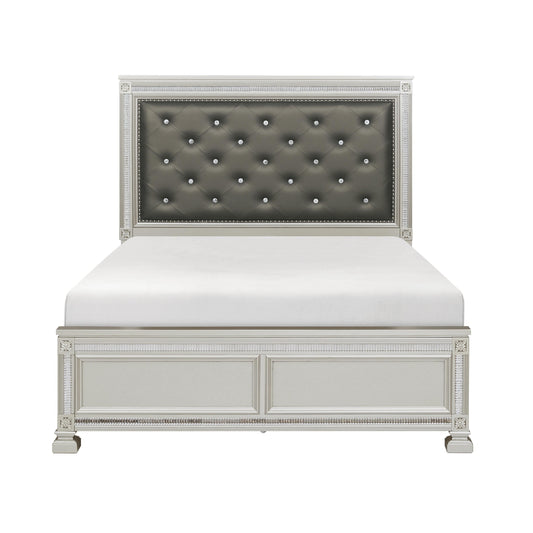 Homelegance Queen Bed Bevelle Silver Finish with Dark Gray Upholstery 1958-1