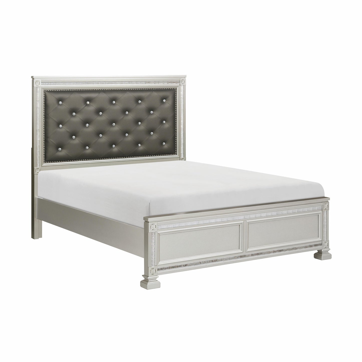 Homelegance Queen Bed Bevelle Silver Finish with Dark Gray Upholstery 1958-1