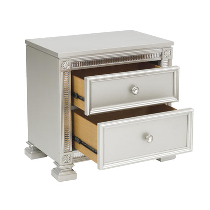 Homelegance Nightstand Bevelle Silver Finish with Crystal Accents 1958-4