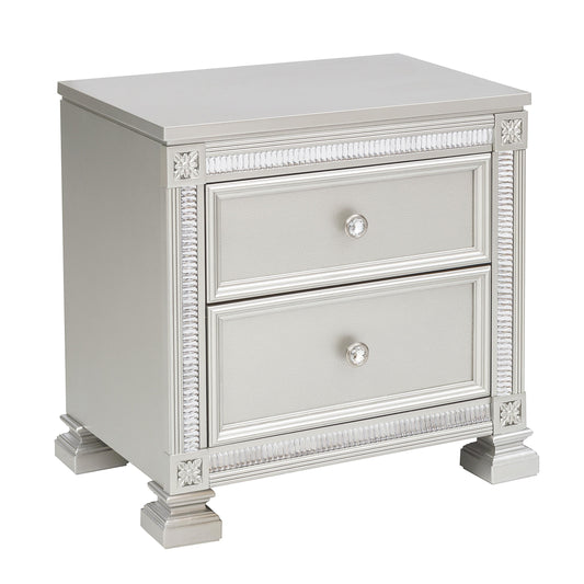 Homelegance Nightstand Bevelle Silver Finish with Crystal Accents 1958-4