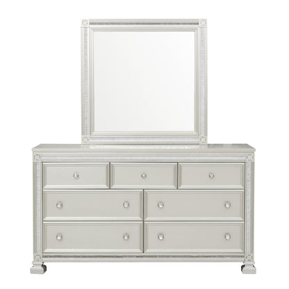 Homelegance Bevelle Dresser Silver Finish with Crystal Accents and Ample Storage 1958-5