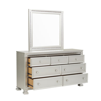 Homelegance Bevelle Dresser Silver Finish with Crystal Accents and Ample Storage 1958-5