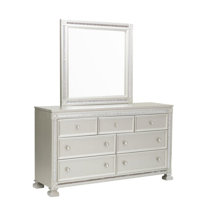 Homelegance Bevelle Dresser Silver Finish with Crystal Accents and Ample Storage 1958-5