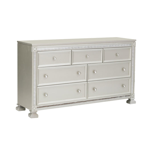 Homelegance Bevelle Dresser Silver Finish with Crystal Accents and Ample Storage 1958-5