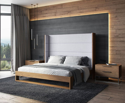Modrest Heloise Contemporary Grey Fabric and Walnut Trim Bed