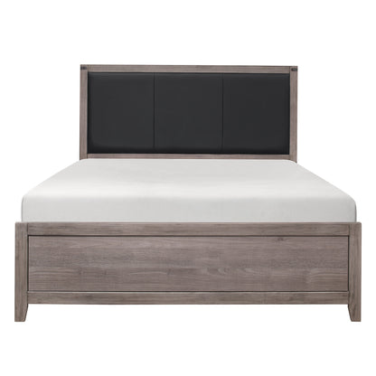 Homelegance Queen Bed Woodrow Brownish Gray Finish with Faux Leather Headboard 2042-1
