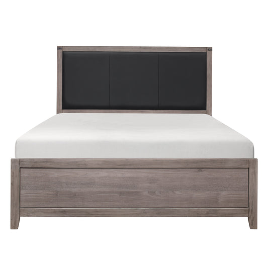 Homelegance Queen Bed Woodrow Brownish Gray Finish with Faux Leather Headboard 2042-1