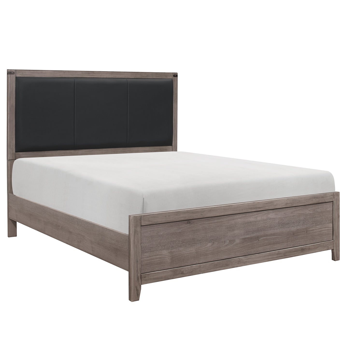 Homelegance Queen Bed Woodrow Brownish Gray Finish with Faux Leather Headboard 2042-1