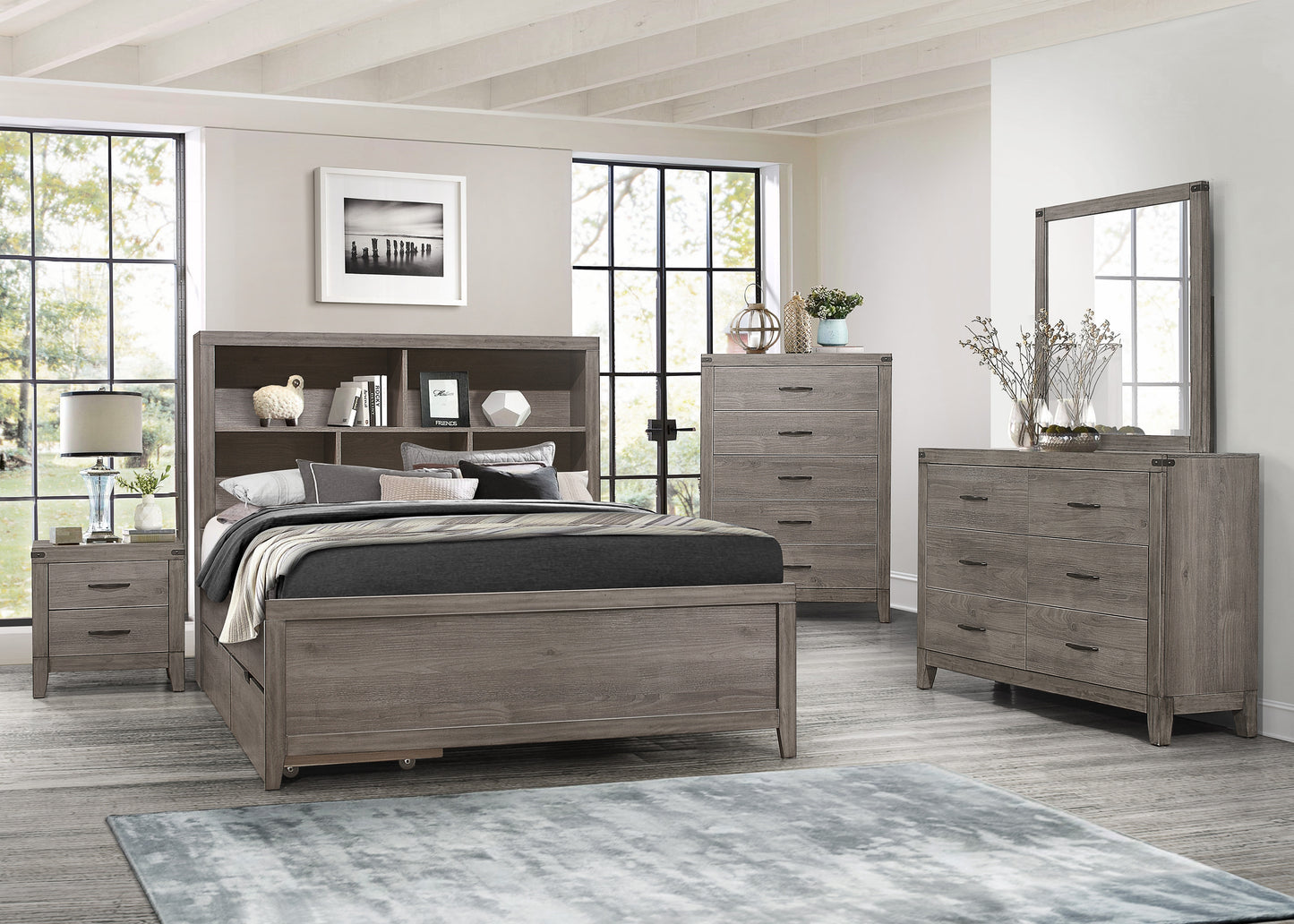 Homelegance Queen Bed Woodrow Brownish Gray with USB Charging Ports 2042NB-1
